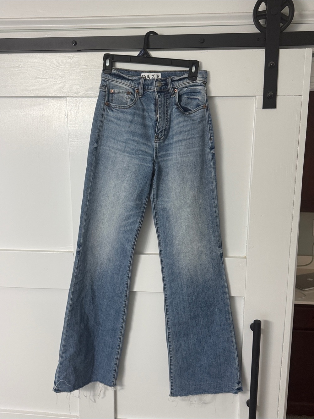 High-Rise Light Blue Wide-Leg Jeans with Raw Hem